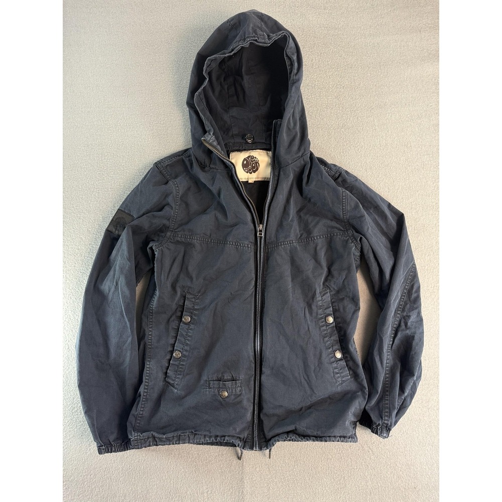 Pretty Green Jacket Mens XS Blue Hooded‎ Canvas Windbreaker Full Zip Lightweight